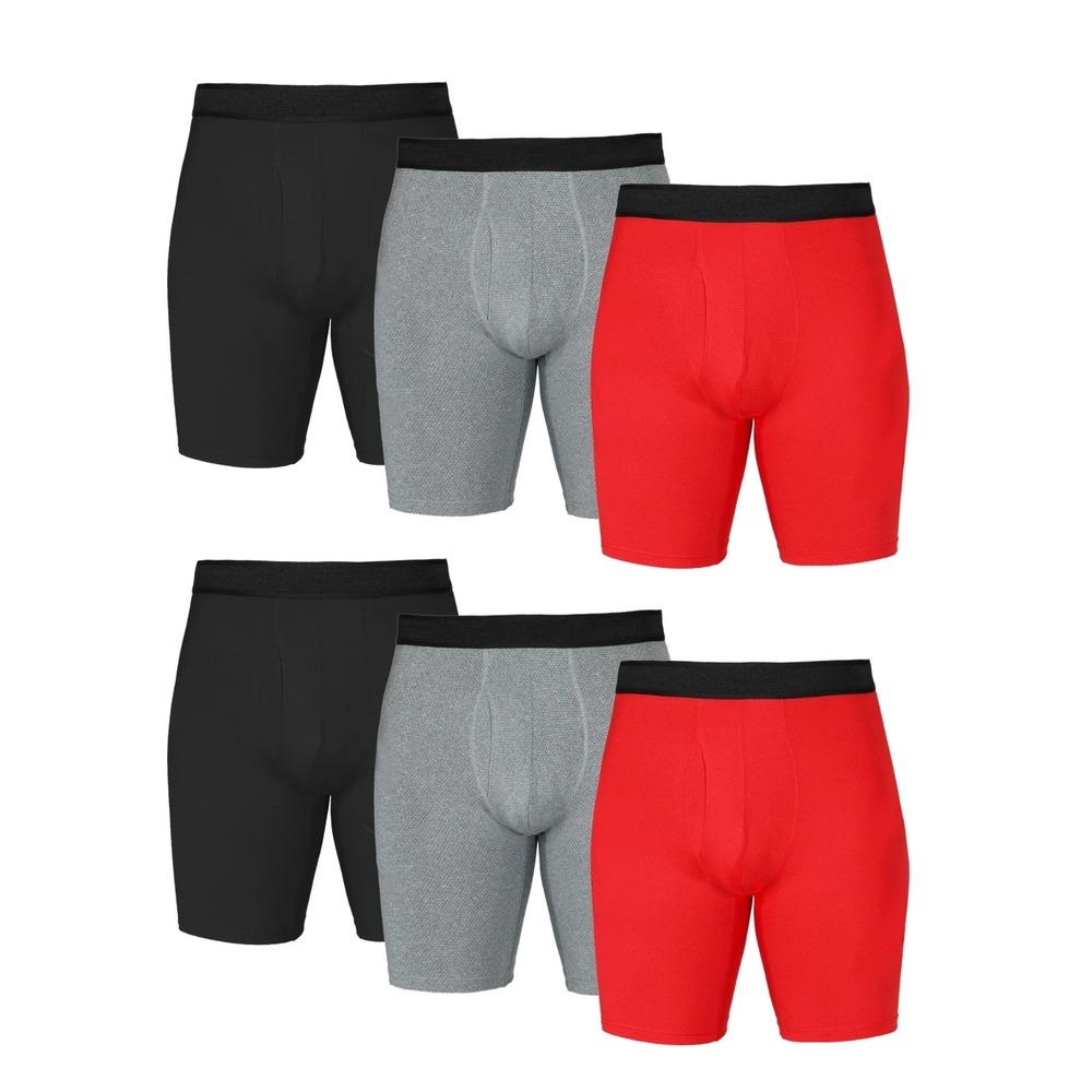 Athletic Works Men's 9" Long Leg Breathable Mesh Boxer Briefs 6-Pack Size Small